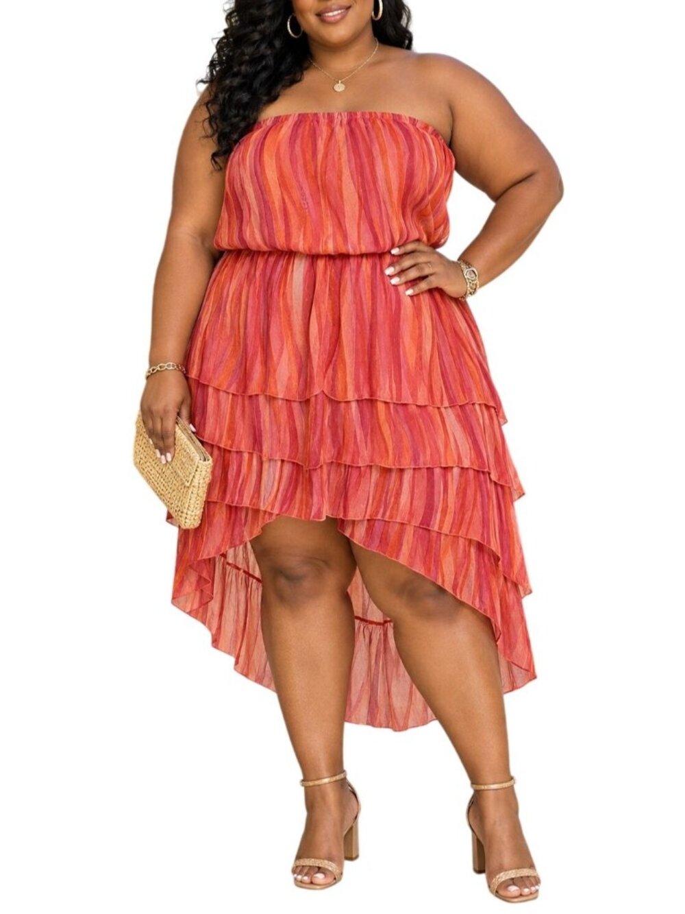 Erica Brooks Plus Size 20 Strapless High Low Tiered Blouson Dress Boho Chic